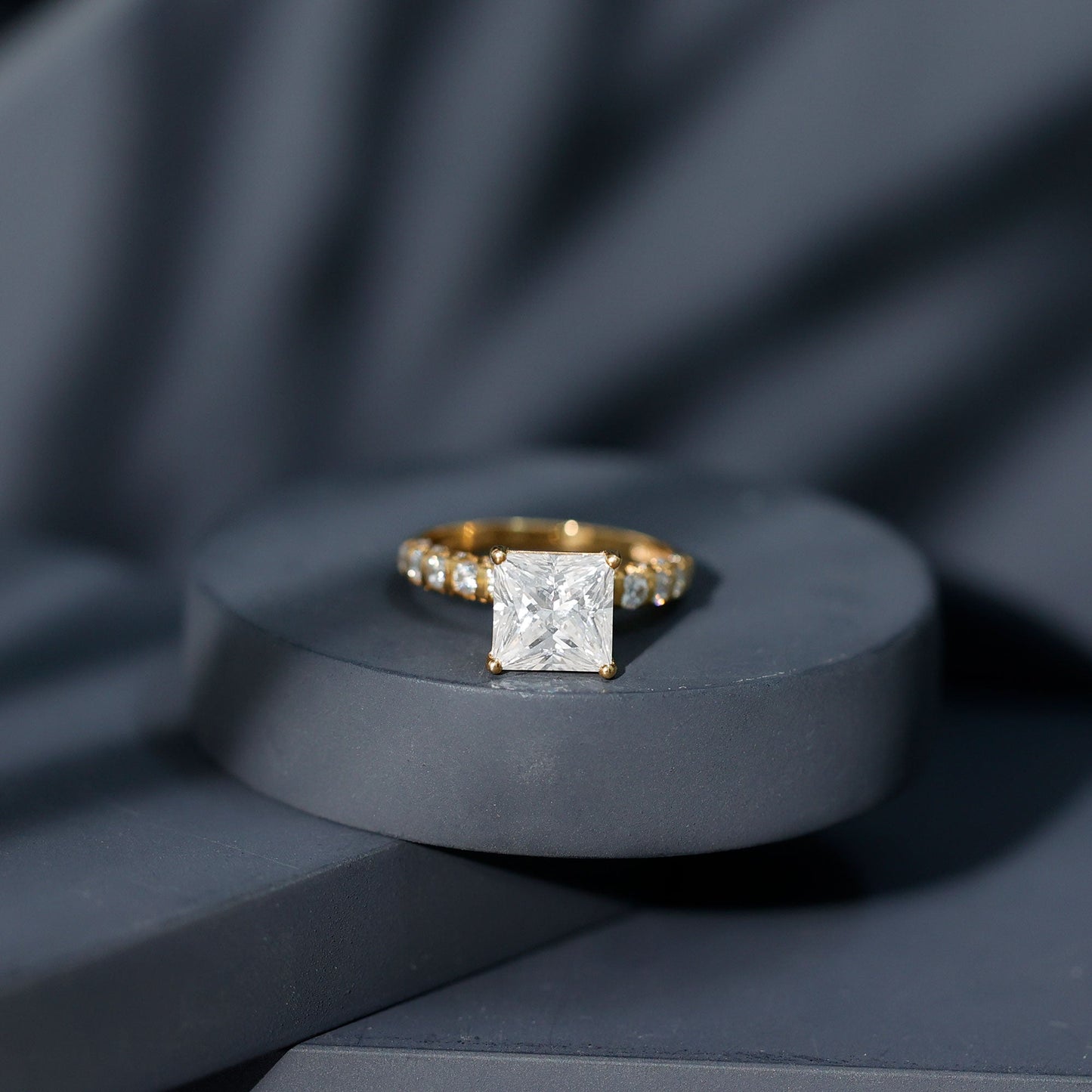 Princess Cut 3 Carat Moissanite Solitaire Engagement Ring with Side Stones