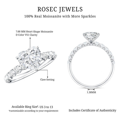 Heart Shape Moissanite Solitaire Engagement Ring With Side Stones