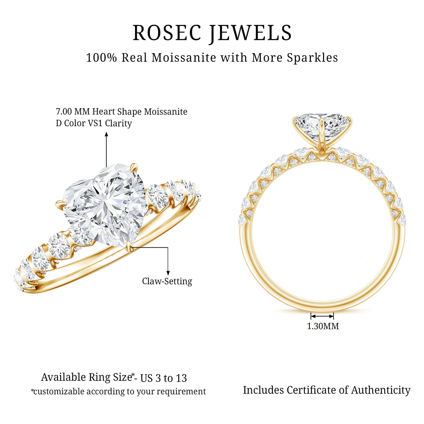 Heart Shape Moissanite Solitaire Engagement Ring With Side Stones