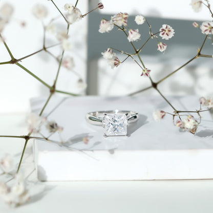 Princess Cut Certified Moissanite Solitaire Engagement Ring