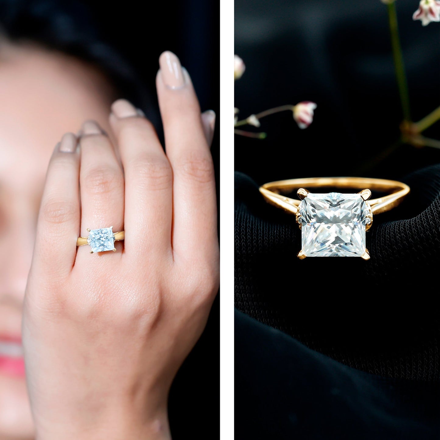 Princess Cut Certified Moissanite Solitaire Engagement Ring