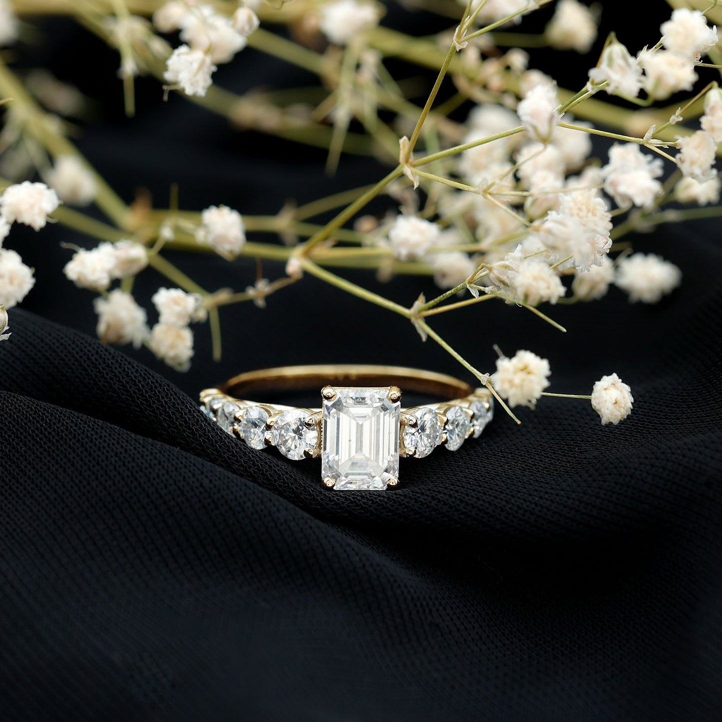 1.8 Carat Emerald Cut Moissanite Side Stone Engagement Ring with Certificate