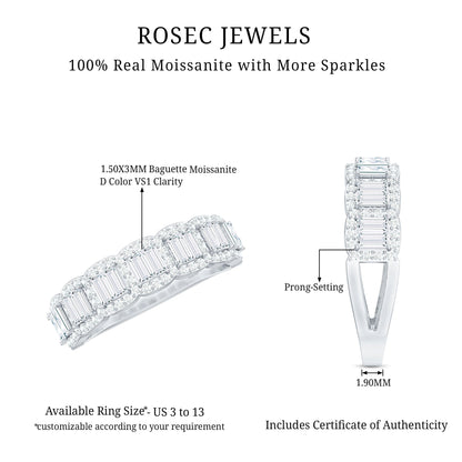 Designer Baguette Moissanite Half Eternity Band Ring