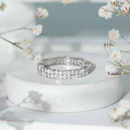 Double Row Moissanite Stackable Eternity Band Ring