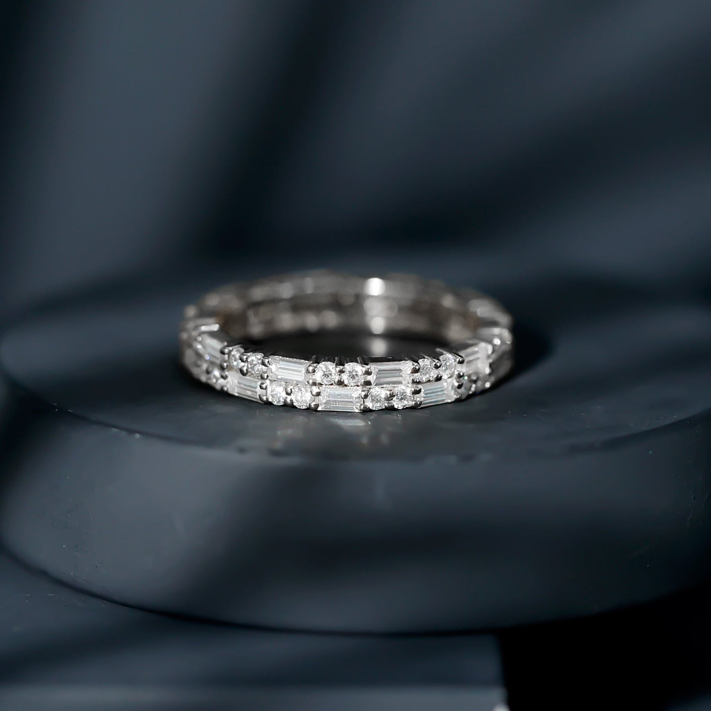 Double Row Moissanite Stackable Eternity Band Ring