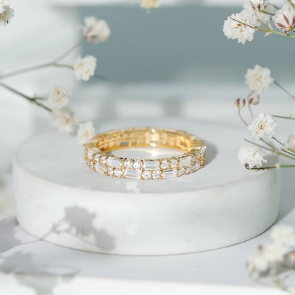 Double Row Moissanite Stackable Eternity Band Ring