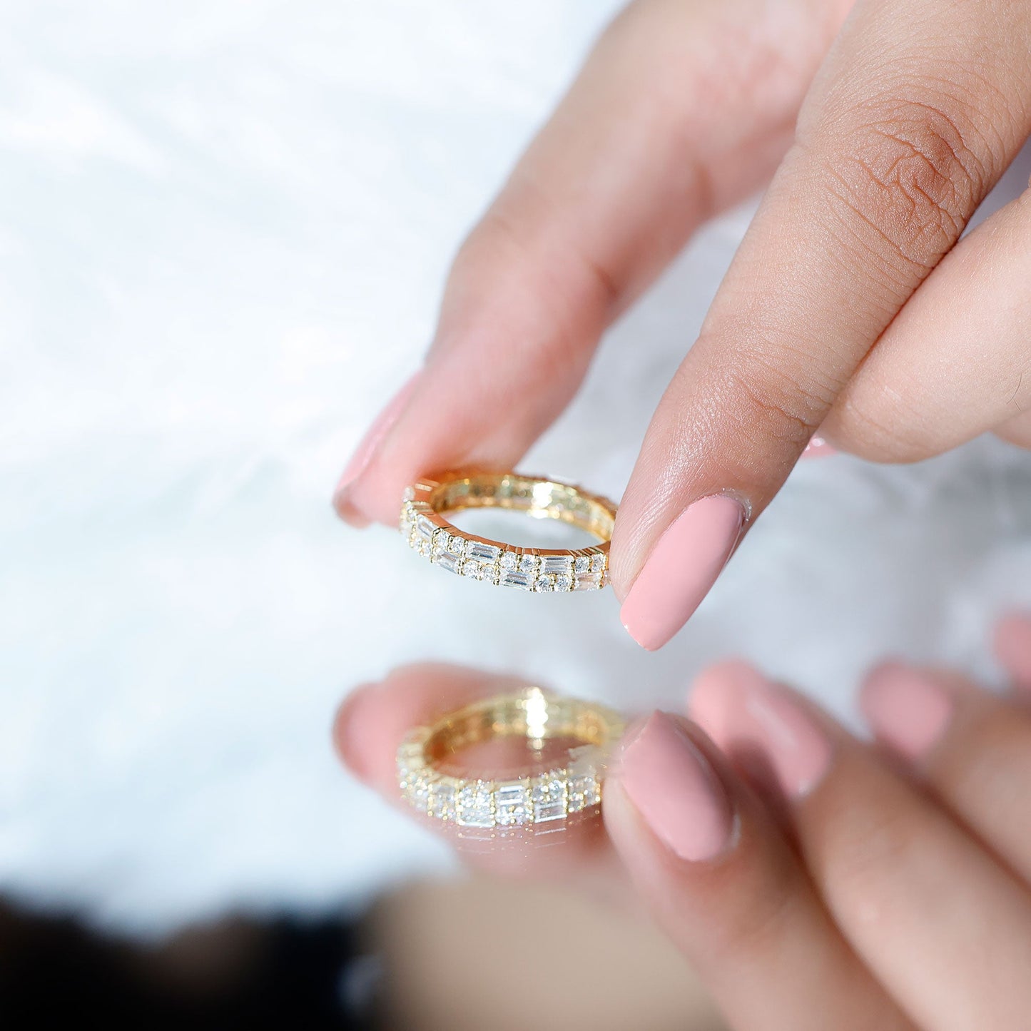 Double Row Moissanite Stackable Eternity Band Ring