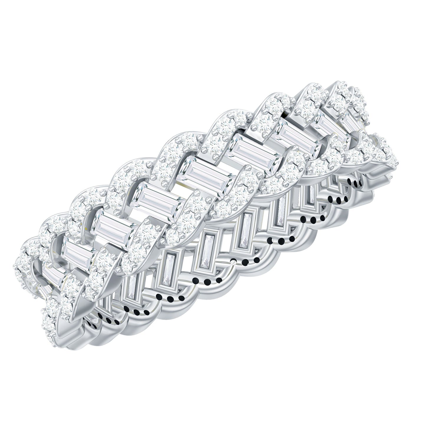 Baguette and Round Moissanite Braided Wedding Band