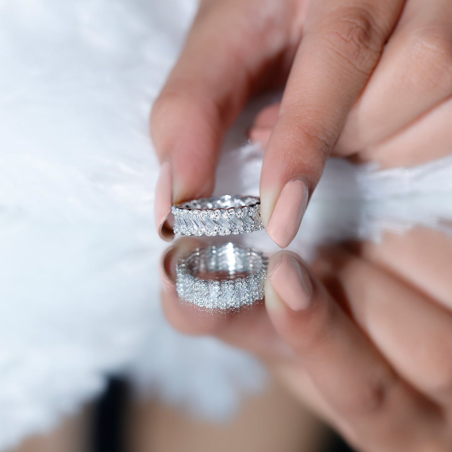 Baguette and Round Moissanite Braided Wedding Band