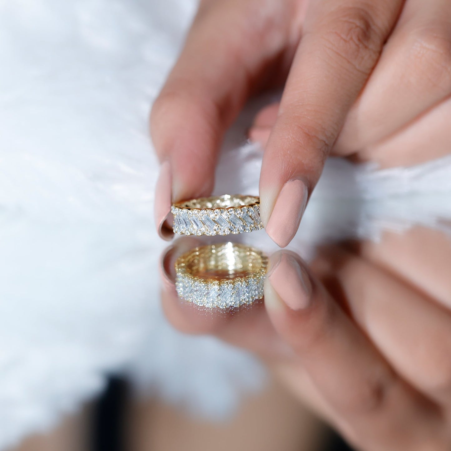 Baguette and Round Moissanite Braided Wedding Band