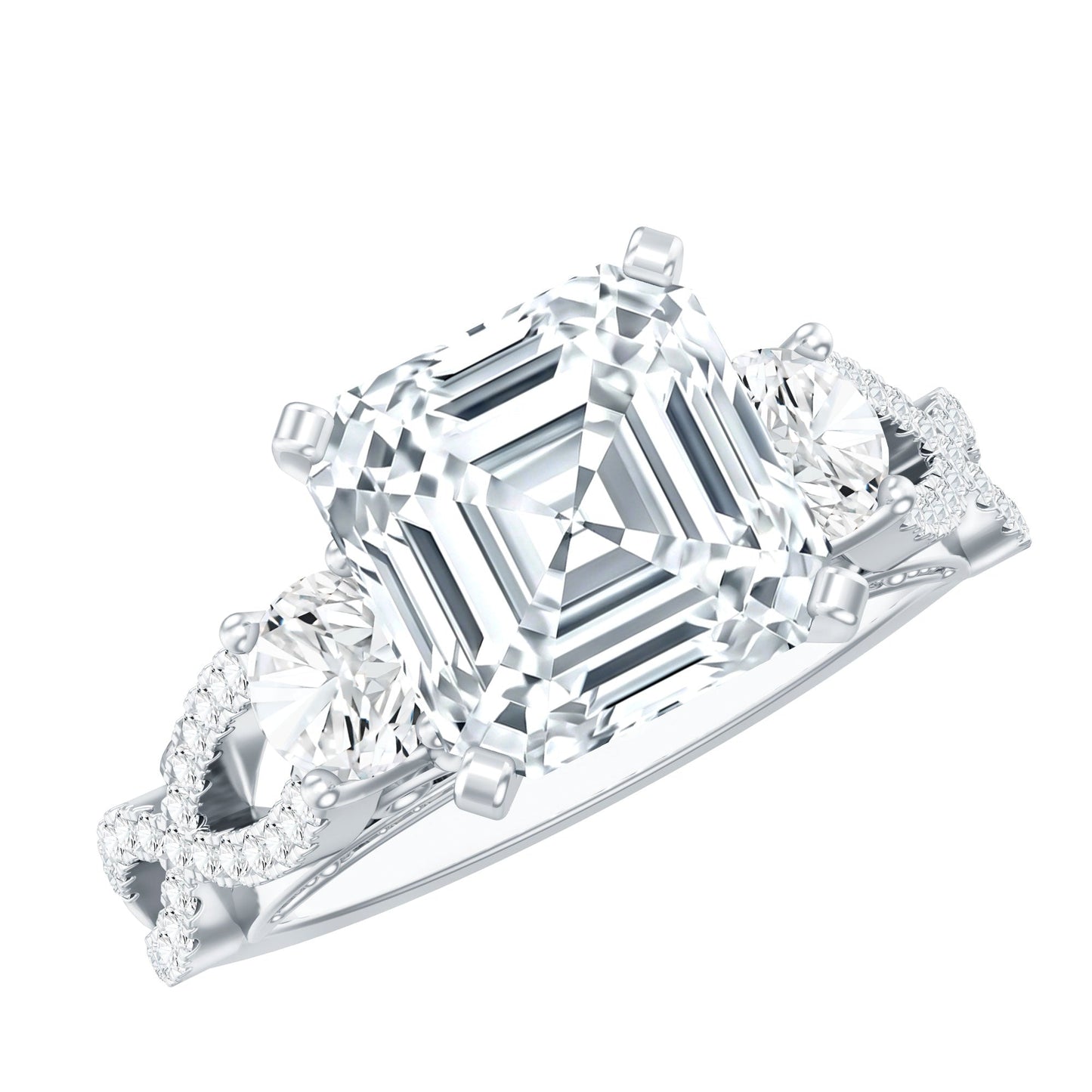 Asscher Cut Certified Moissanite Vintage Looking Engagement Ring