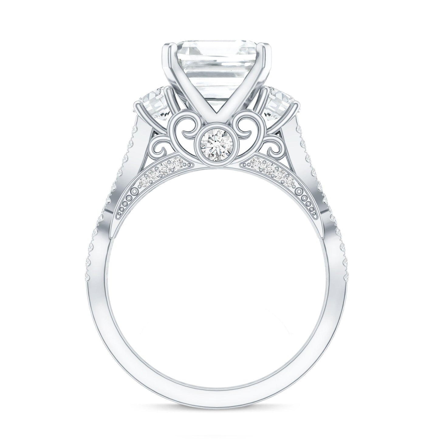 Asscher Cut Certified Moissanite Vintage Looking Engagement Ring