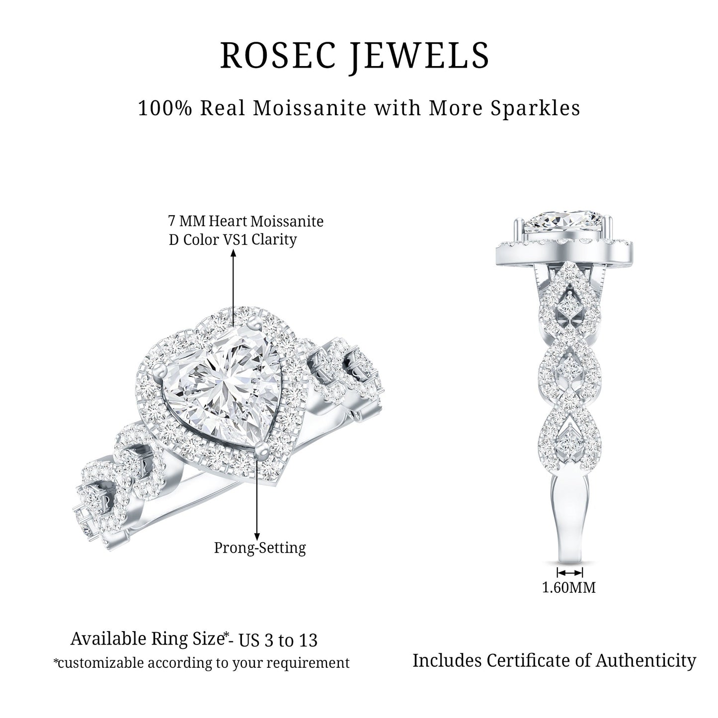 1.5 CT Heart Shape Moissanite Engagement Ring with Accent