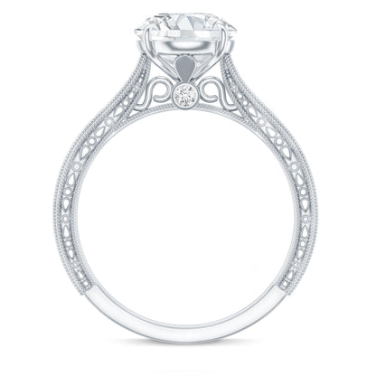 Claw Set Round Moissanite Engraved Engagement Ring