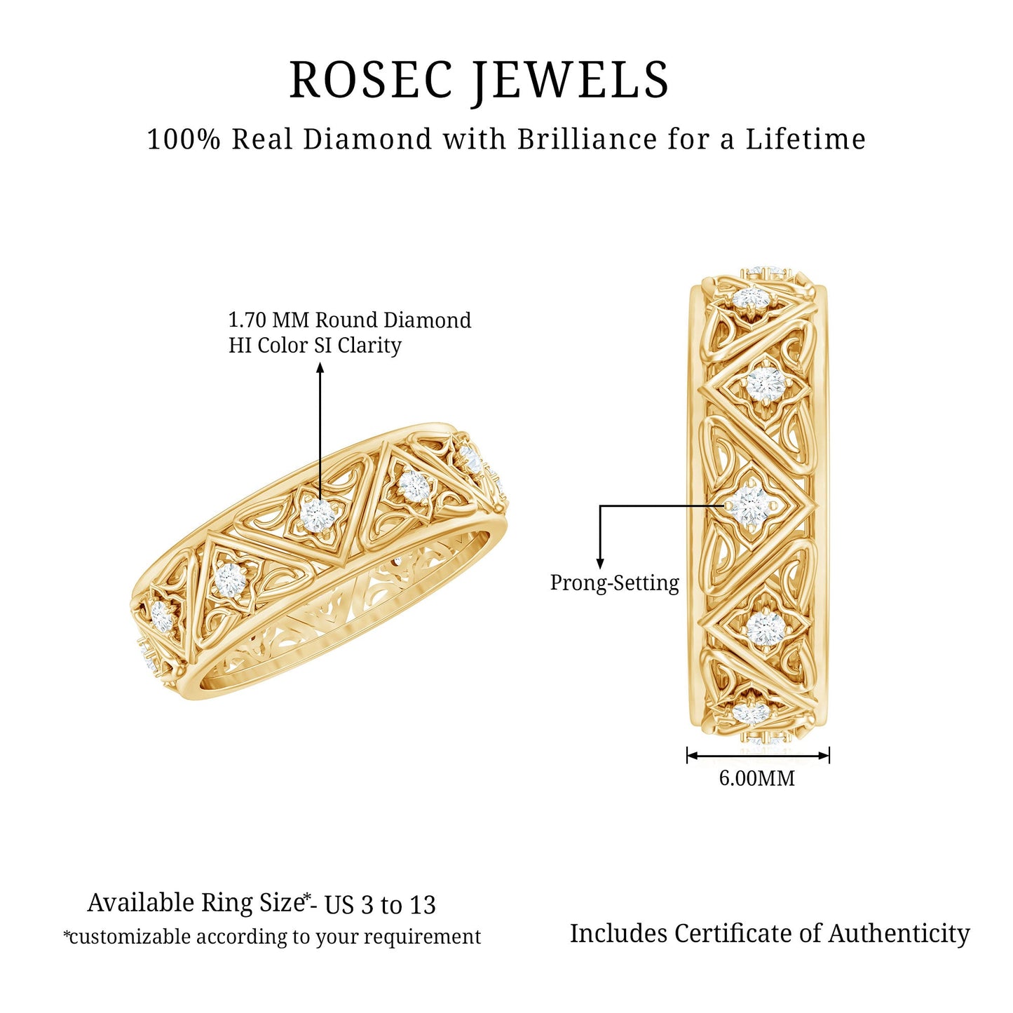 Vintage Style Diamond Wedding Band Ring
