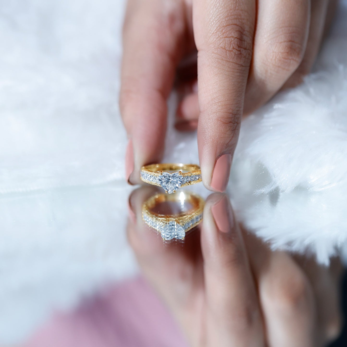 1.5 Carat Moissanite Heart Engagement Ring with Beaded Details