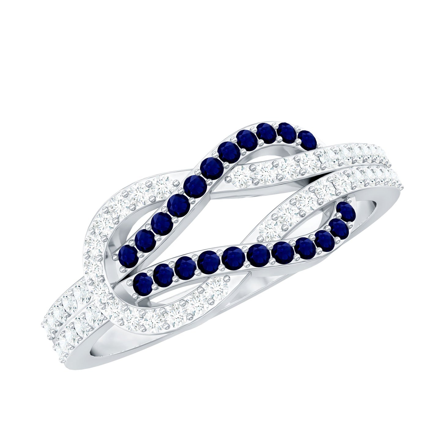 Natural Blue Sapphire Diamond Interlock Ring for Women