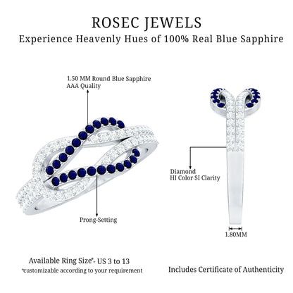 Natural Blue Sapphire Diamond Interlock Ring for Women