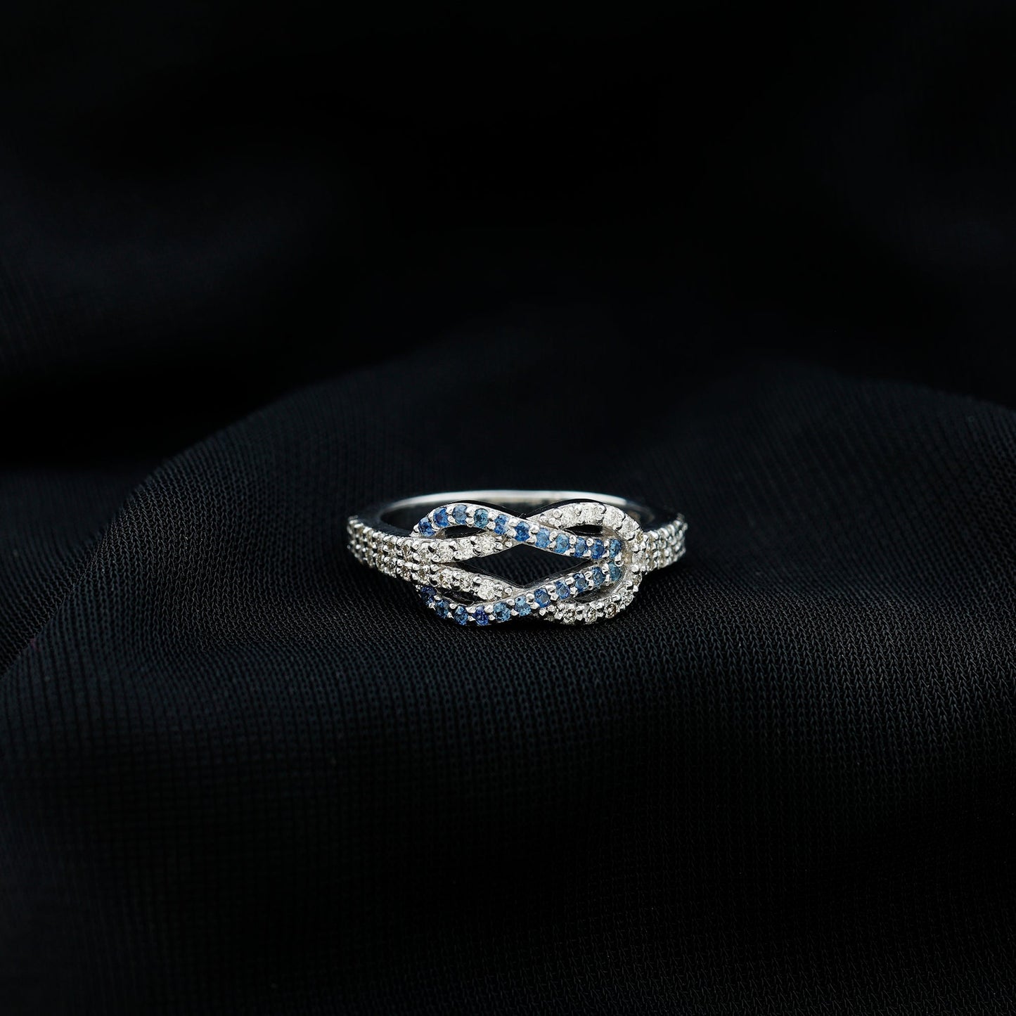 Natural Blue Sapphire Diamond Interlock Ring for Women