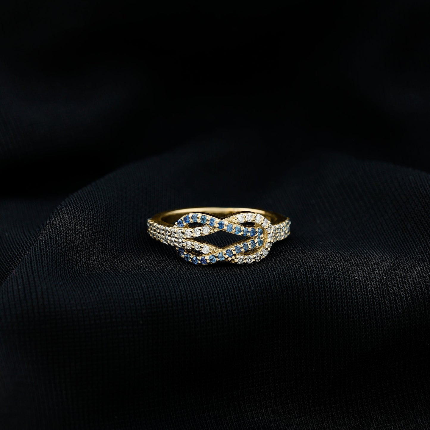 Natural Blue Sapphire Diamond Interlock Ring for Women