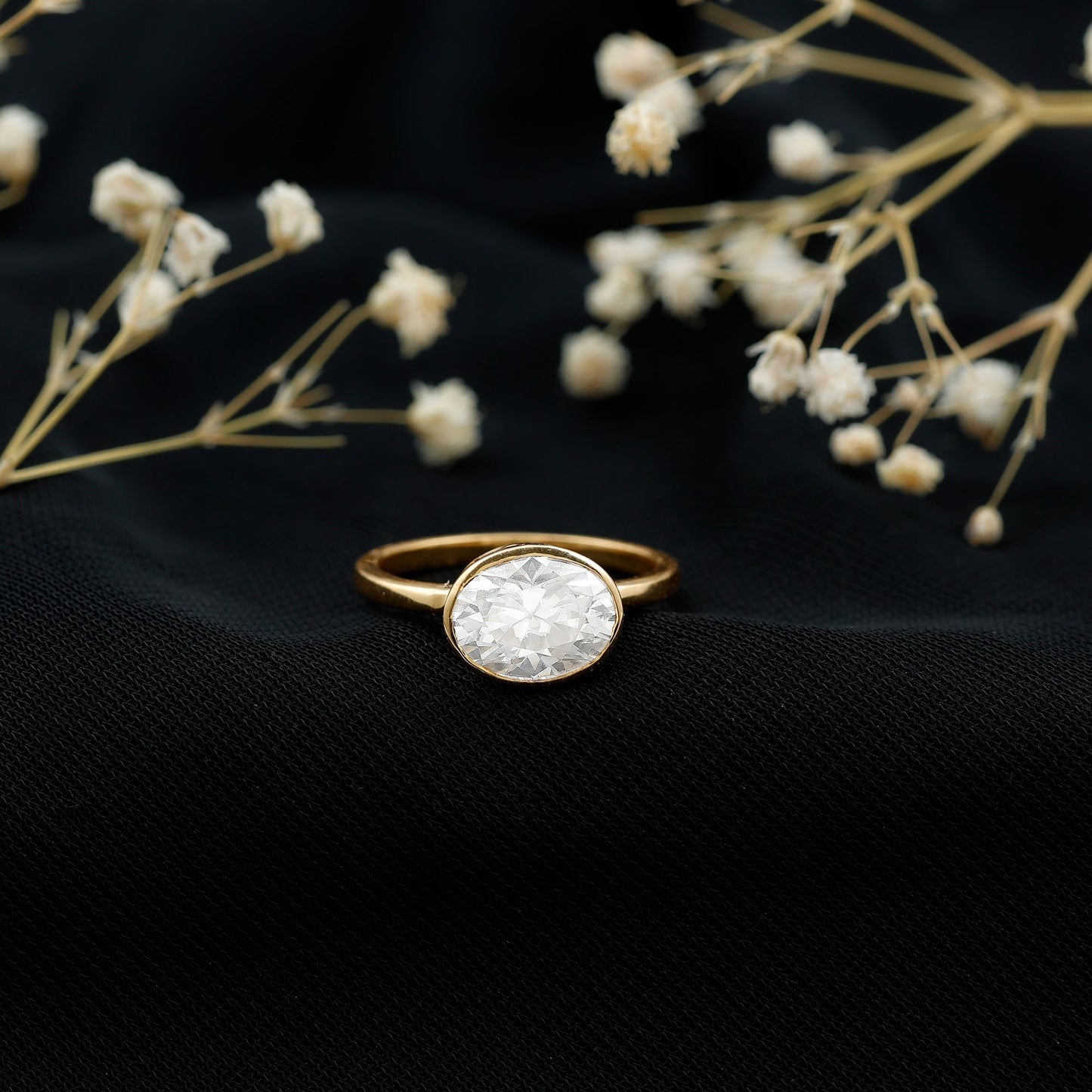 Certified 2 Carat Oval Moissanite East West Engagement Ring