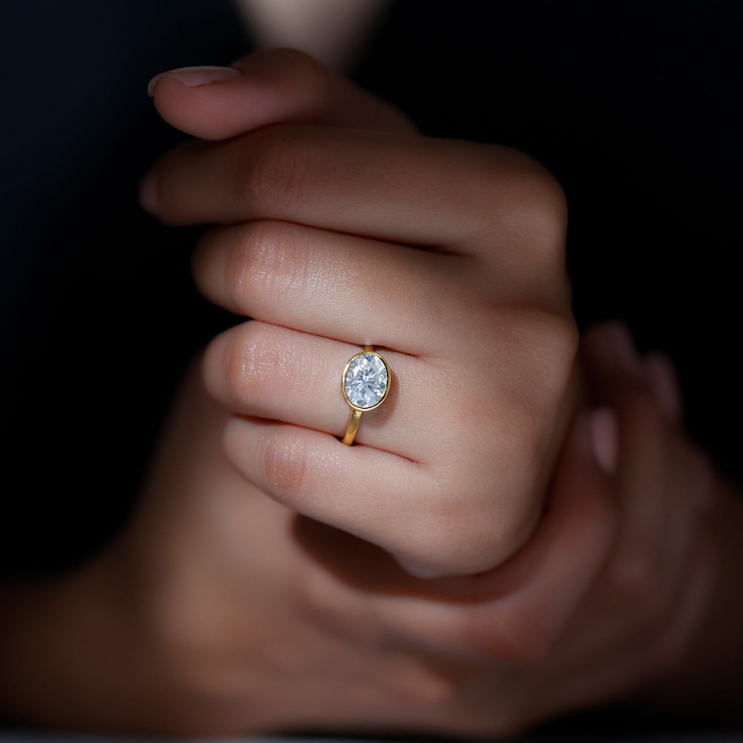 Certified 2 Carat Oval Moissanite East West Engagement Ring
