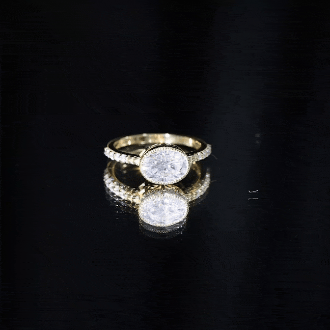 Moissanite East West Engagement Ring in Bezel Setting