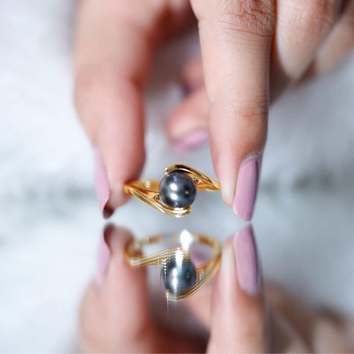 Tahitian Black Pearl Solitaire Bypass Engagement Ring