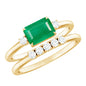 Natural Emerald Cut Emerald Diamond East West Engagement Ring and Wedding Band Set