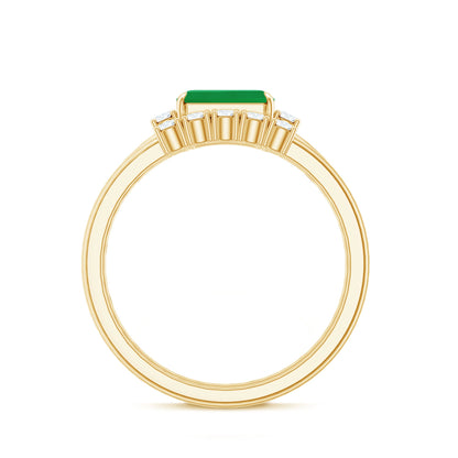 Natural Emerald Cut Emerald Diamond East West Engagement Ring and Wedding Band Set