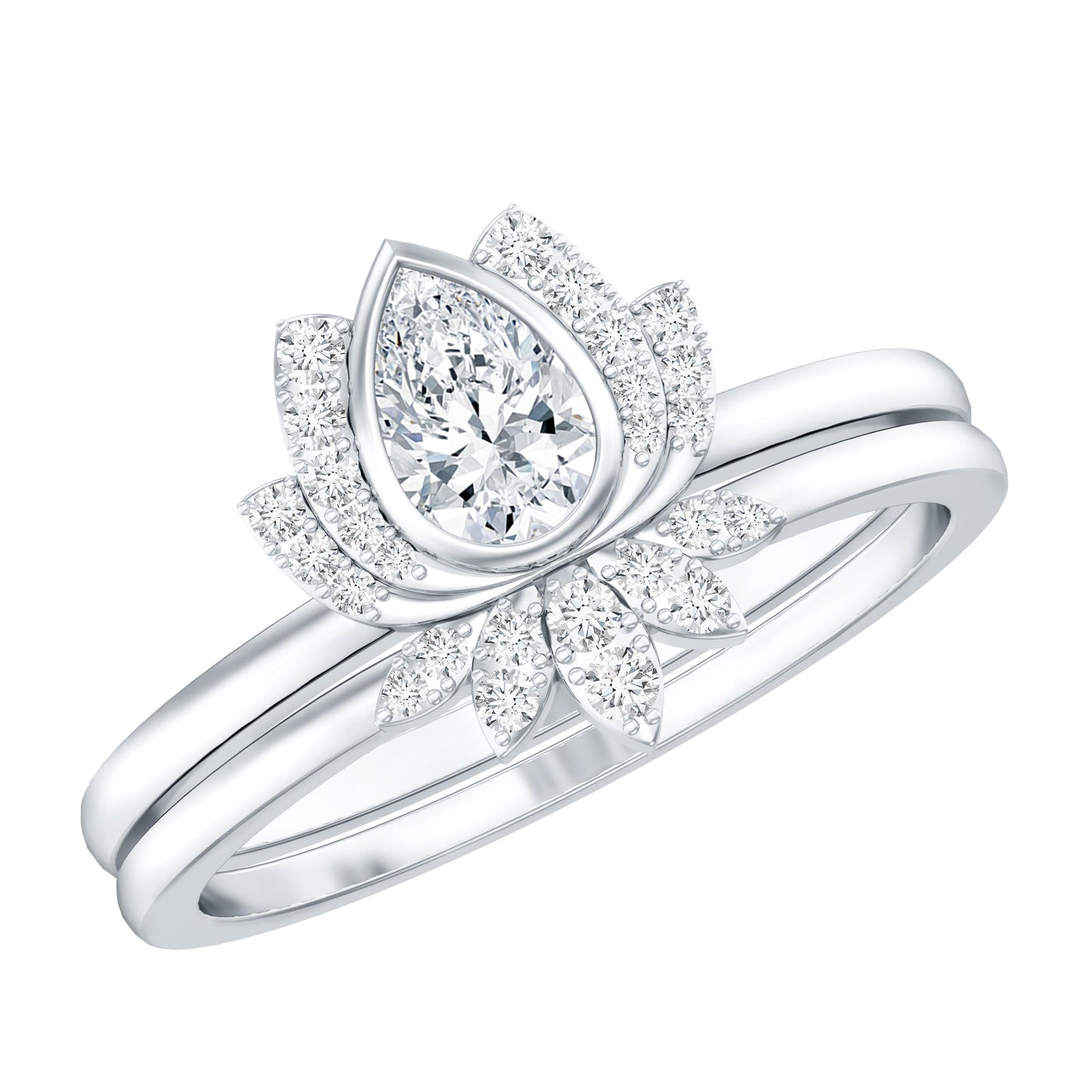 Certified Moissanite Lotus Flower Bridal Ring Set
