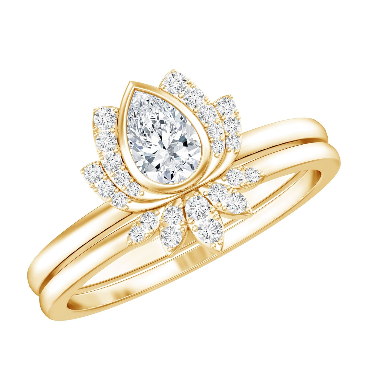 Certified Moissanite Lotus Flower Bridal Ring Set
