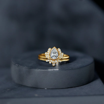 Certified Moissanite Lotus Flower Bridal Ring Set