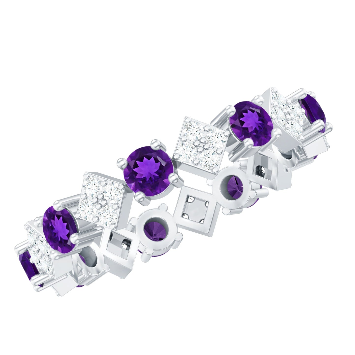 Natural Amethyst Diamond Eternity Ring for Women