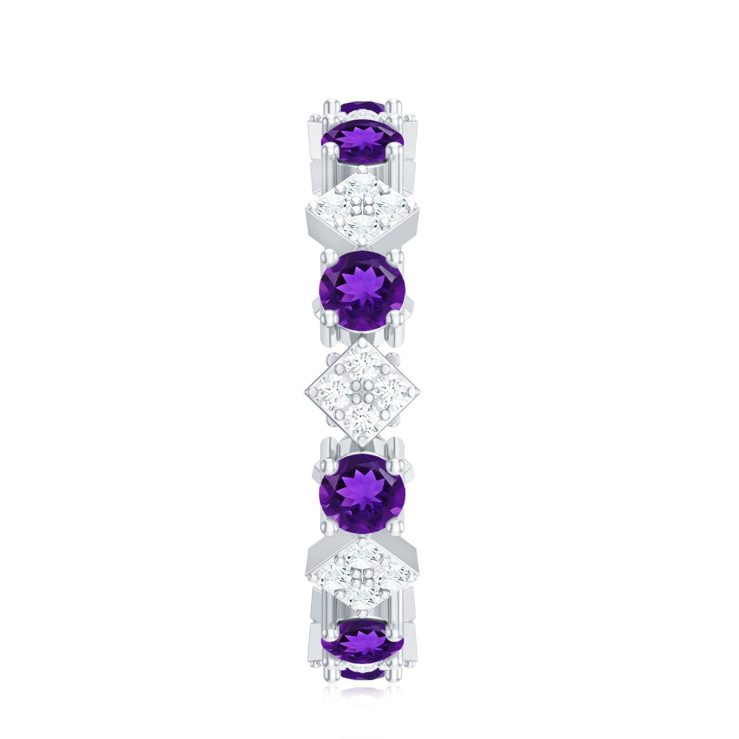 Natural Amethyst Diamond Eternity Ring for Women