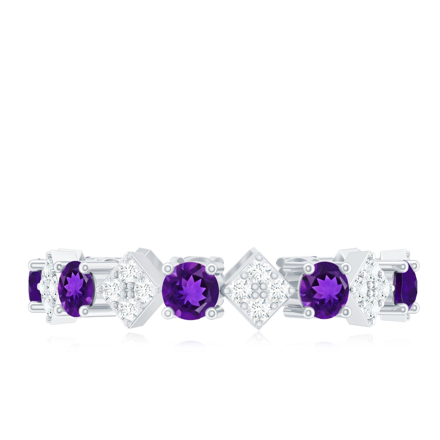 Natural Amethyst Diamond Eternity Ring for Women