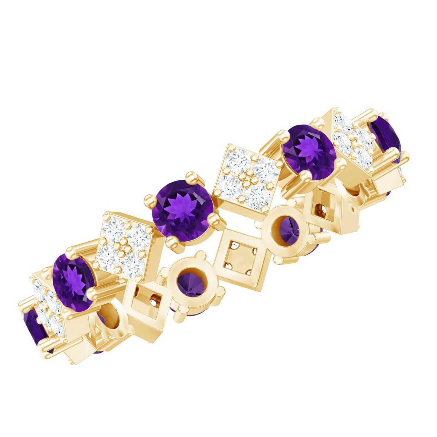 Natural Amethyst Diamond Eternity Ring for Women