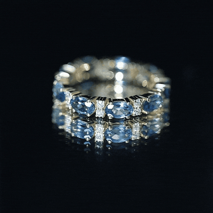 Oval Cut London Blue Topaz Full Eternity Band with Diamond