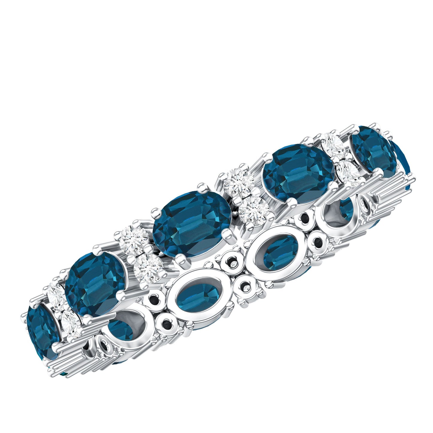 Oval Cut London Blue Topaz Full Eternity Band with Diamond