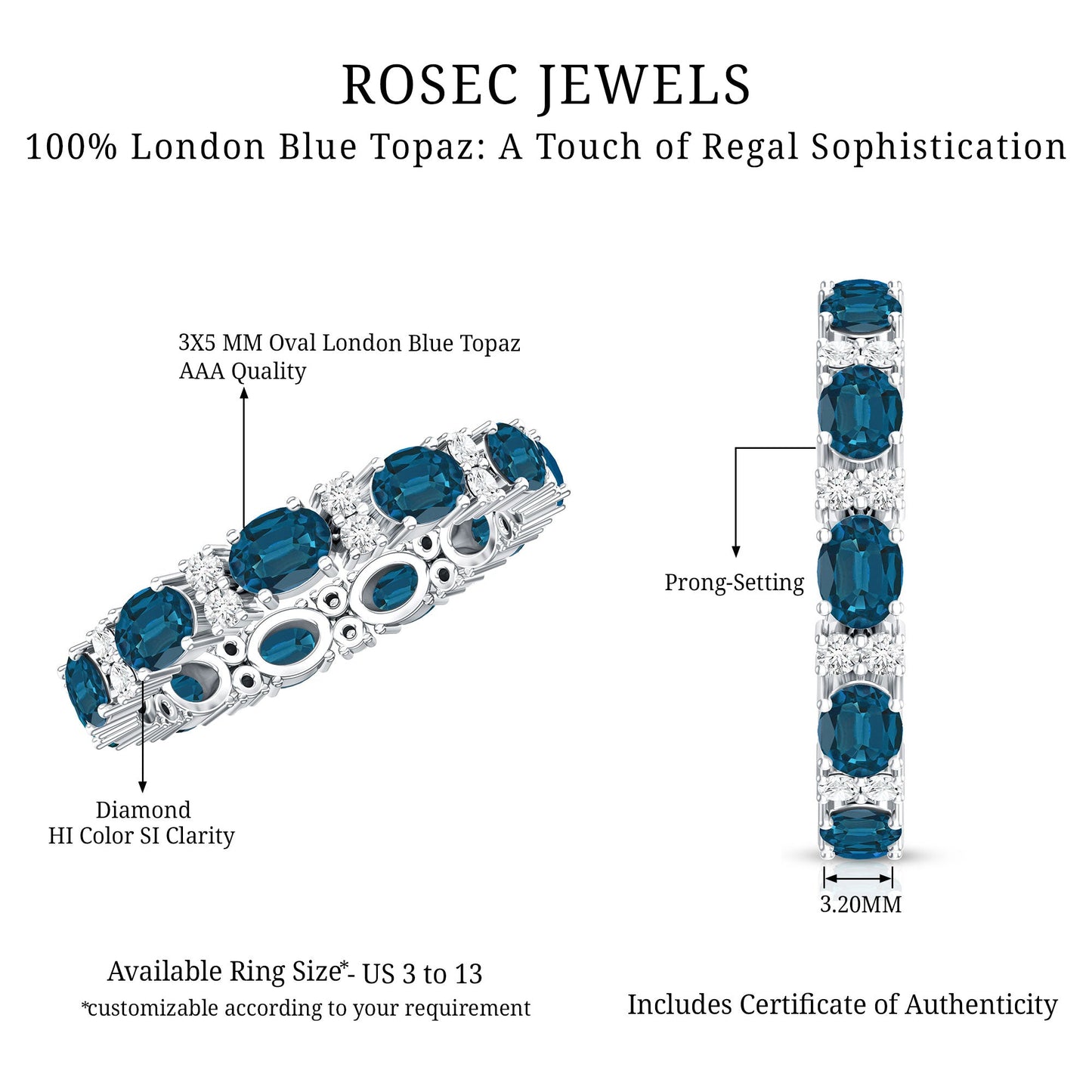 Oval Cut London Blue Topaz Full Eternity Band with Diamond