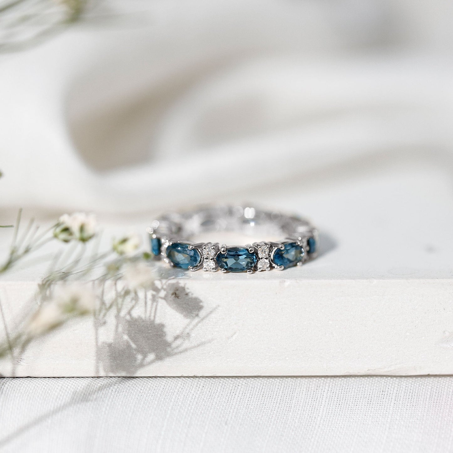 Oval Cut London Blue Topaz Full Eternity Band with Diamond