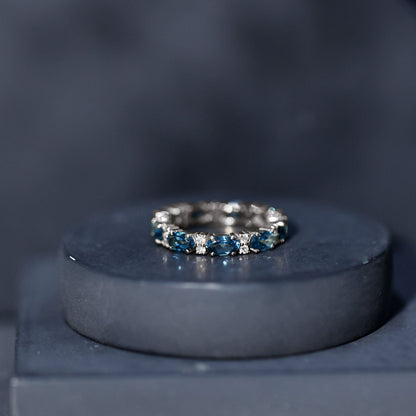 Oval Cut London Blue Topaz Full Eternity Band with Diamond