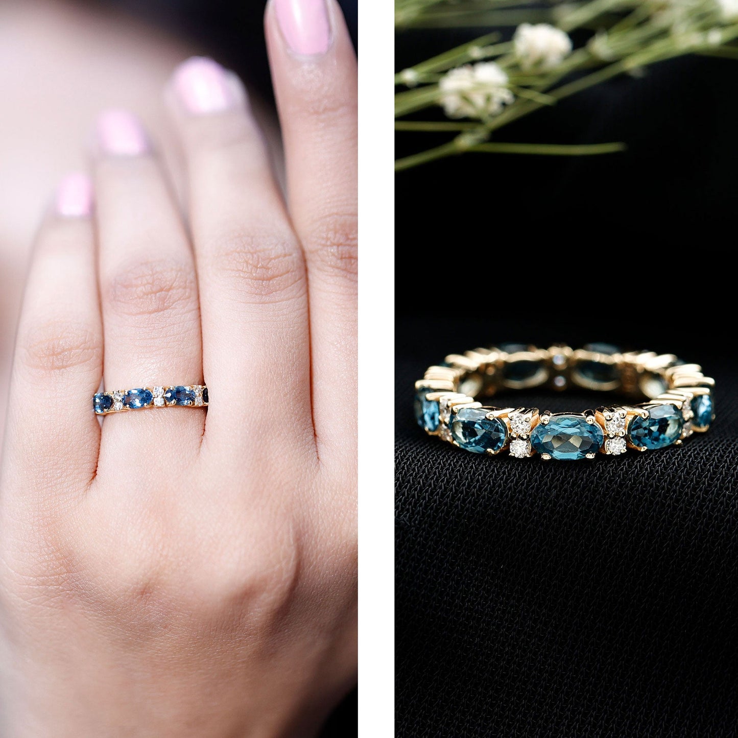 Oval Cut London Blue Topaz Full Eternity Band with Diamond
