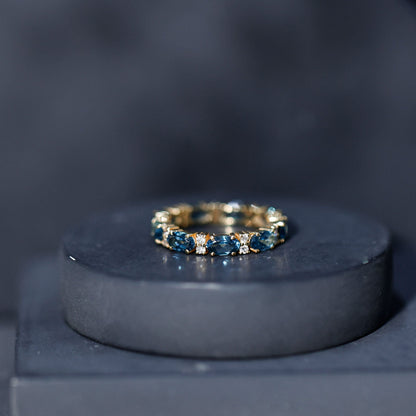 Oval Cut London Blue Topaz Full Eternity Band with Diamond