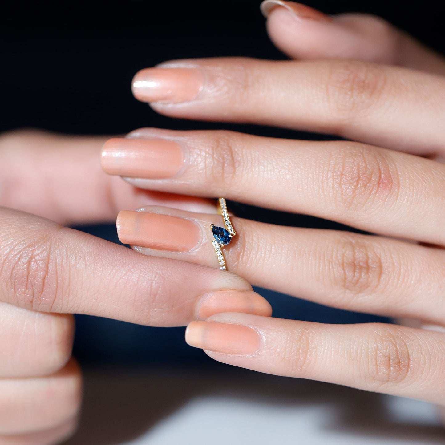 Genuine London Blue Topaz Promise Ring with Diamond