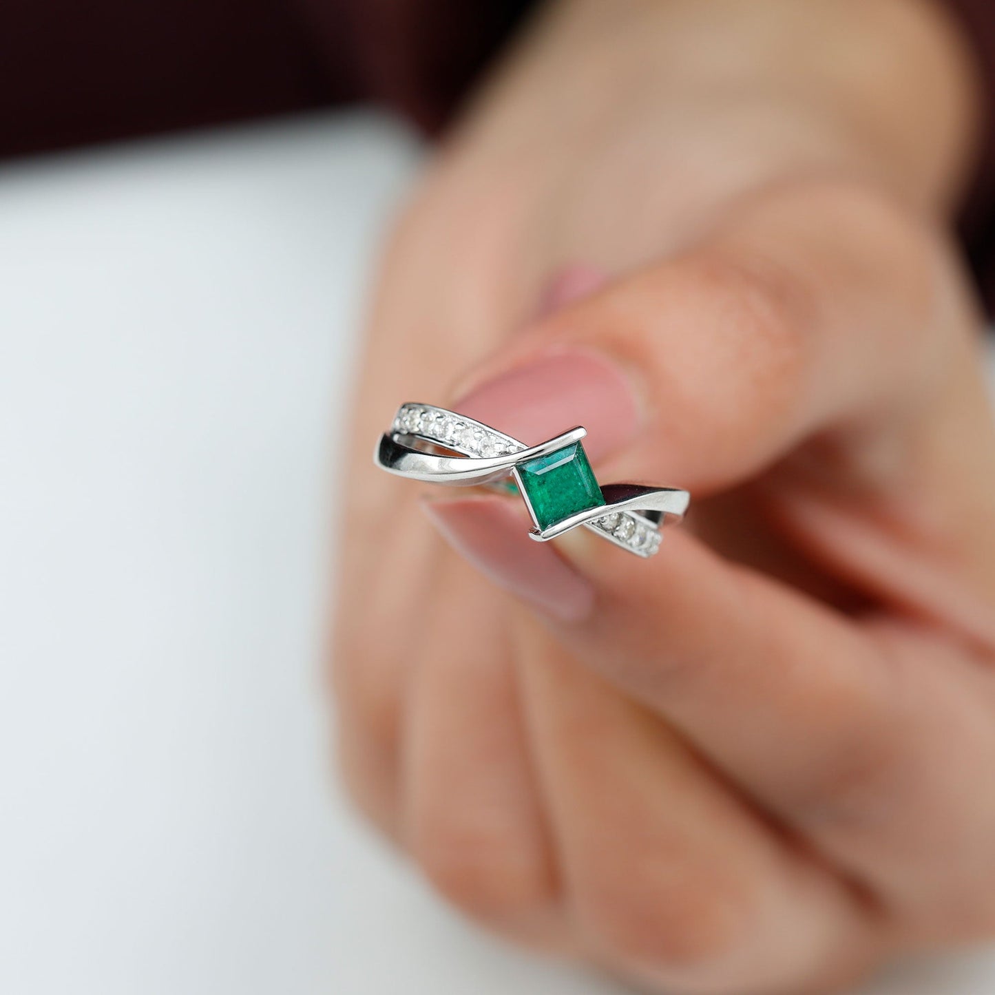 Certified Princess Cut Lab Grown Emerald Diamond Infinity Promise Ring