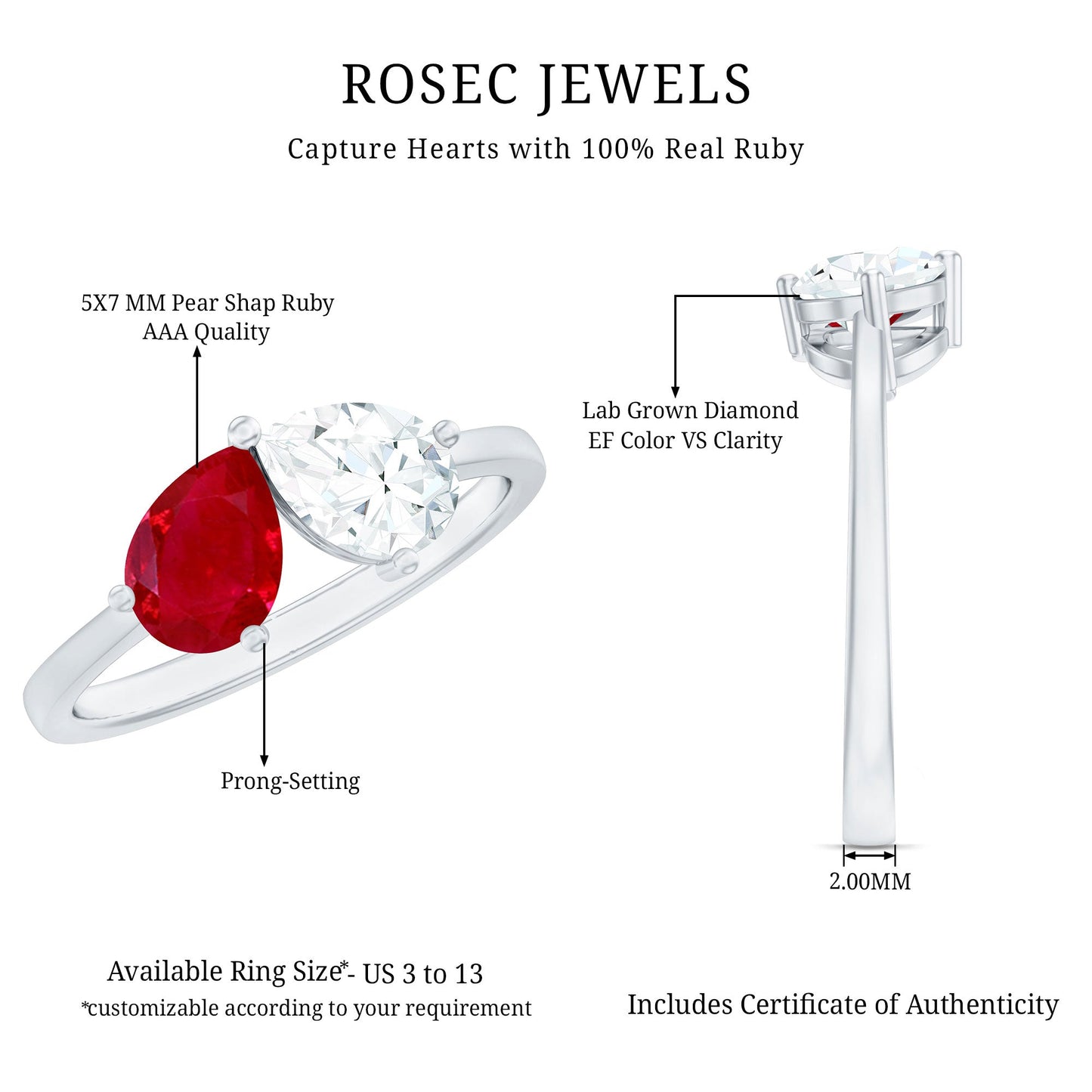 Certified Ruby and Diamond Toi Et Moi Promise Ring
