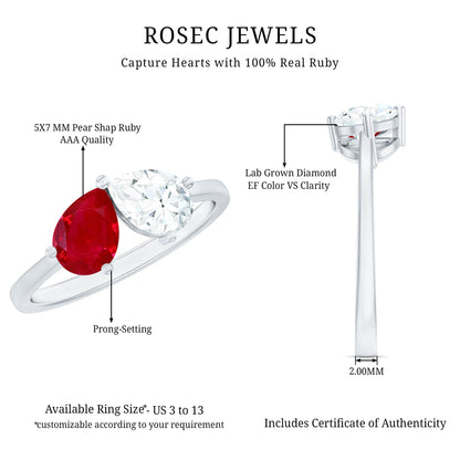 Certified Ruby and Diamond Toi Et Moi Promise Ring