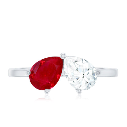 Certified Ruby and Diamond Toi Et Moi Promise Ring