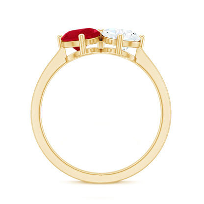 Certified Ruby and Diamond Toi Et Moi Promise Ring